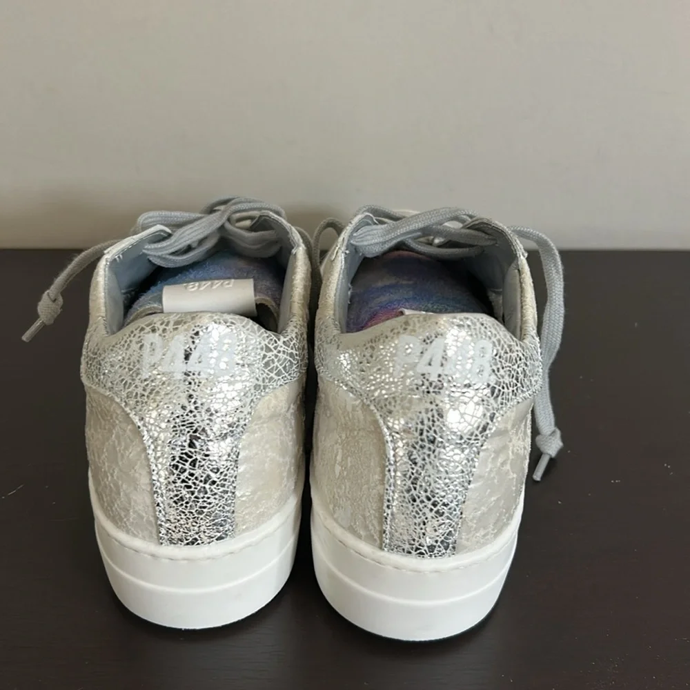 P448 Thea Leather Lifestyle Casual And Fashion Sneakers White Silver Sz 41 US 11
